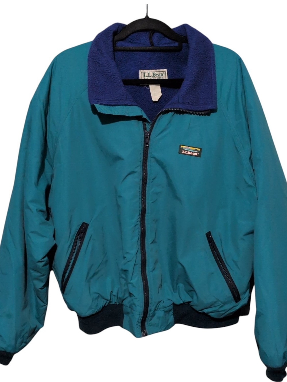 Vintage L.L.Bean Warm-Up Jacket Men’s Teal Blue Fleece Sherpa Lined Bomber USA